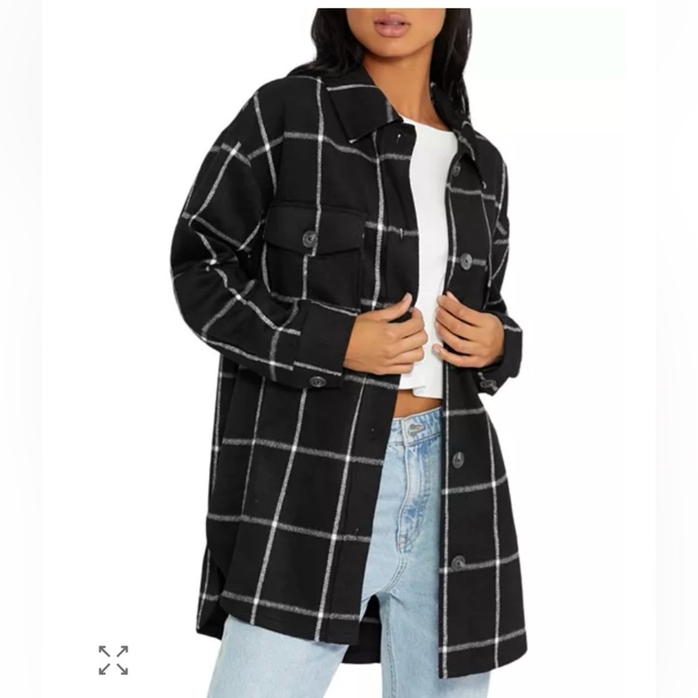 Sanctuary Women’s M Oversized Shacket Jacket Windowpane Plaid Poly/Wool Blend